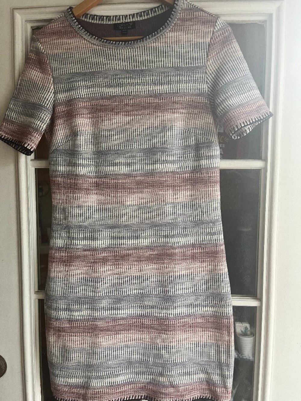 TOPSHOP Strip Mini Dress Size 6 crew neck short/stitch sleeves thick